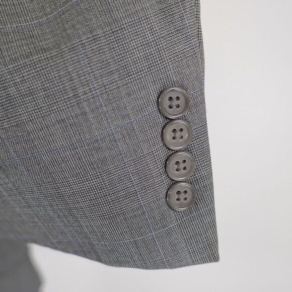 Hart Schaffner Marx Wool Gray Glen Plaid W/ Blue Windowpane Blazer 40R 2 Button - Picture 3 of 12
